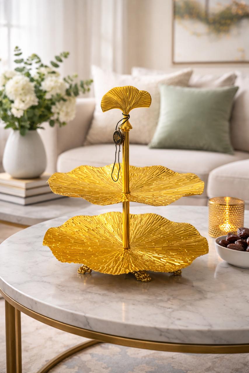 Golden Two-Tier Serving Stand
