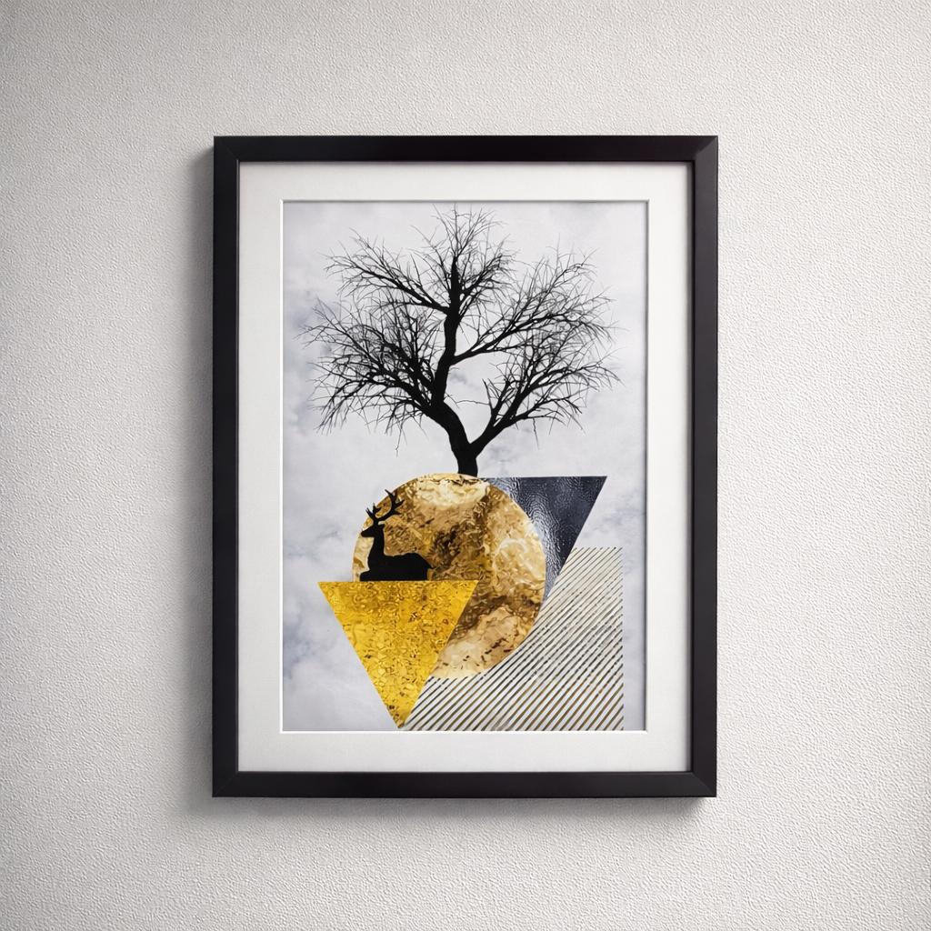 Abstract Golden Tree Print